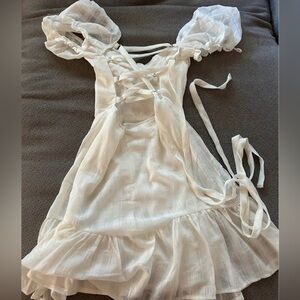 Urban Outfitters Ivory Ruffled Tie-Back Mini Dress